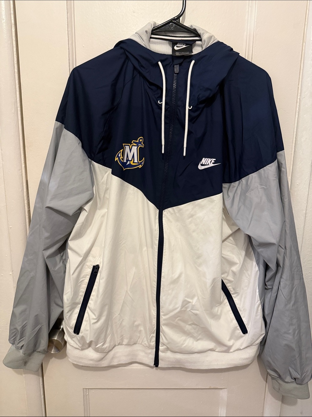 Nike Navy, Gray, and White Mariners Windbreaker Jacket